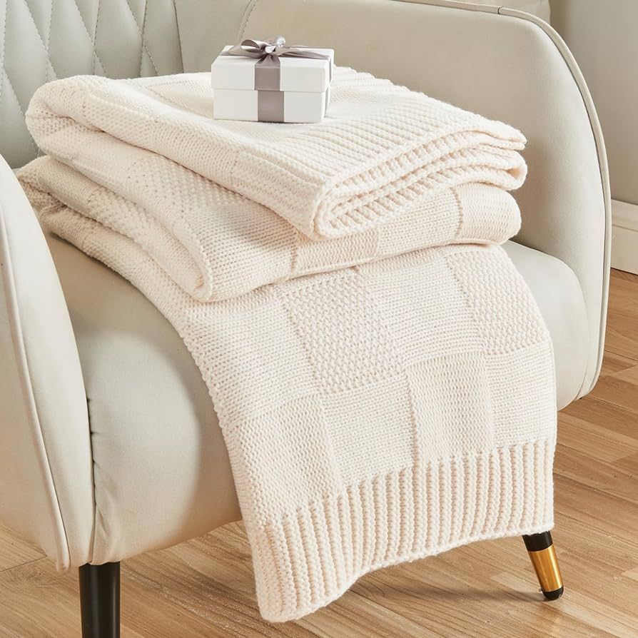 CozeCube Knit Throw Blanket, White Checkered Throw Blanket for Couch, Soft Cozy Knitted Throw Bla... | Amazon (US)