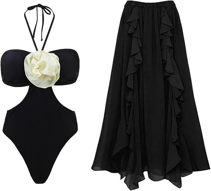 Women's One Piece Swimsuit with Cover up Wrap Skirt Floral Print Bikini Set | Amazon (US)