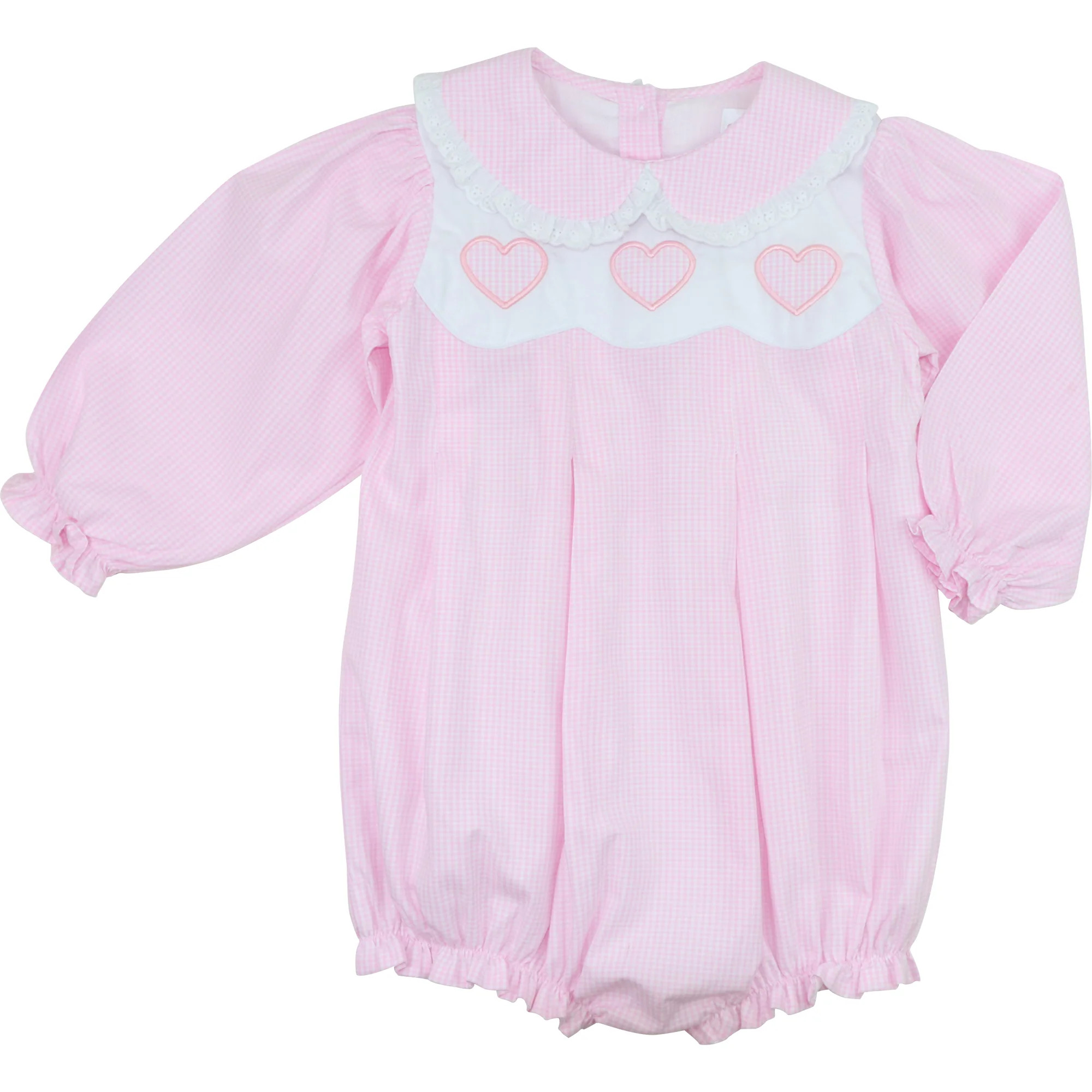 Pink Gingham Applique Hearts Bubble | Cecil and Lou