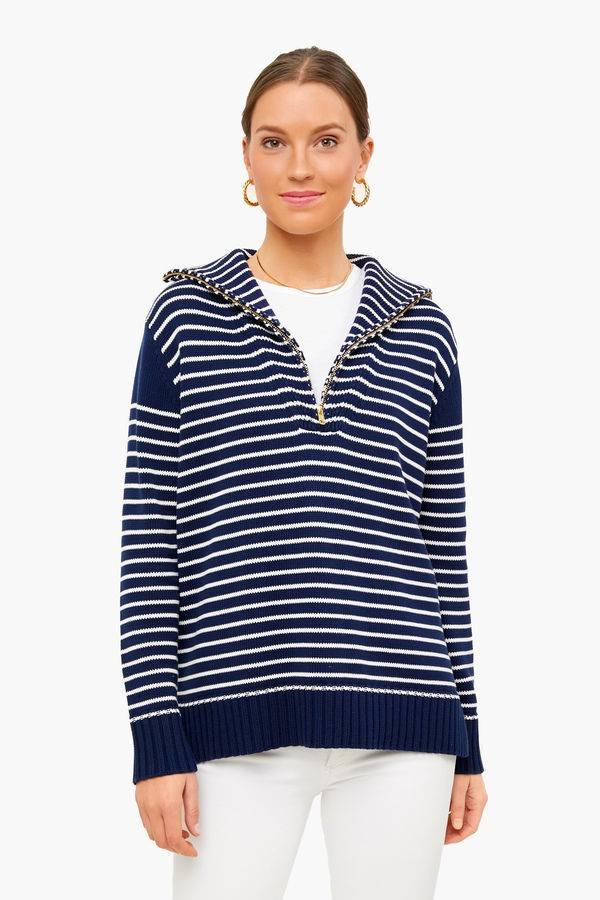 Ivory and Navy Stripe Hartwell Quarter Zip | Tuckernuck (US)
