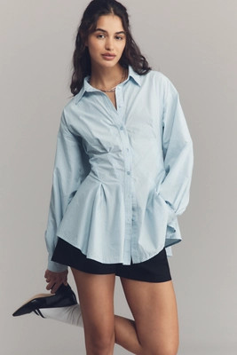 Maeve Long-Sleeve Waisted Buttondown Shirt | Anthropologie (US)
