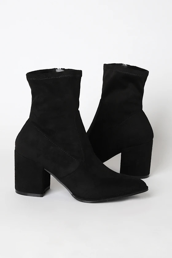 Viviyana Black Suede Pointed-Toe Sock Boots | Lulus