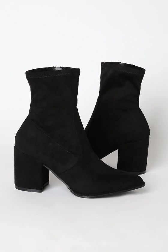 Viviyana Black Suede Pointed-Toe Sock Boots | Lulus (US)