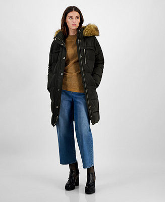 MICHAEL Michael Kors Women's Faux-Fur-Trim Hooded Puffer Coat, Created for Macy's - Macy's | Macy's