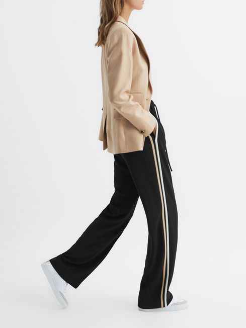 Reiss Black Odell Wide Leg Pull On Trousers | Reiss UK