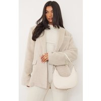 Blazer oversize beige texturé effet laine, Beige | PrettyLittleThing (FR)