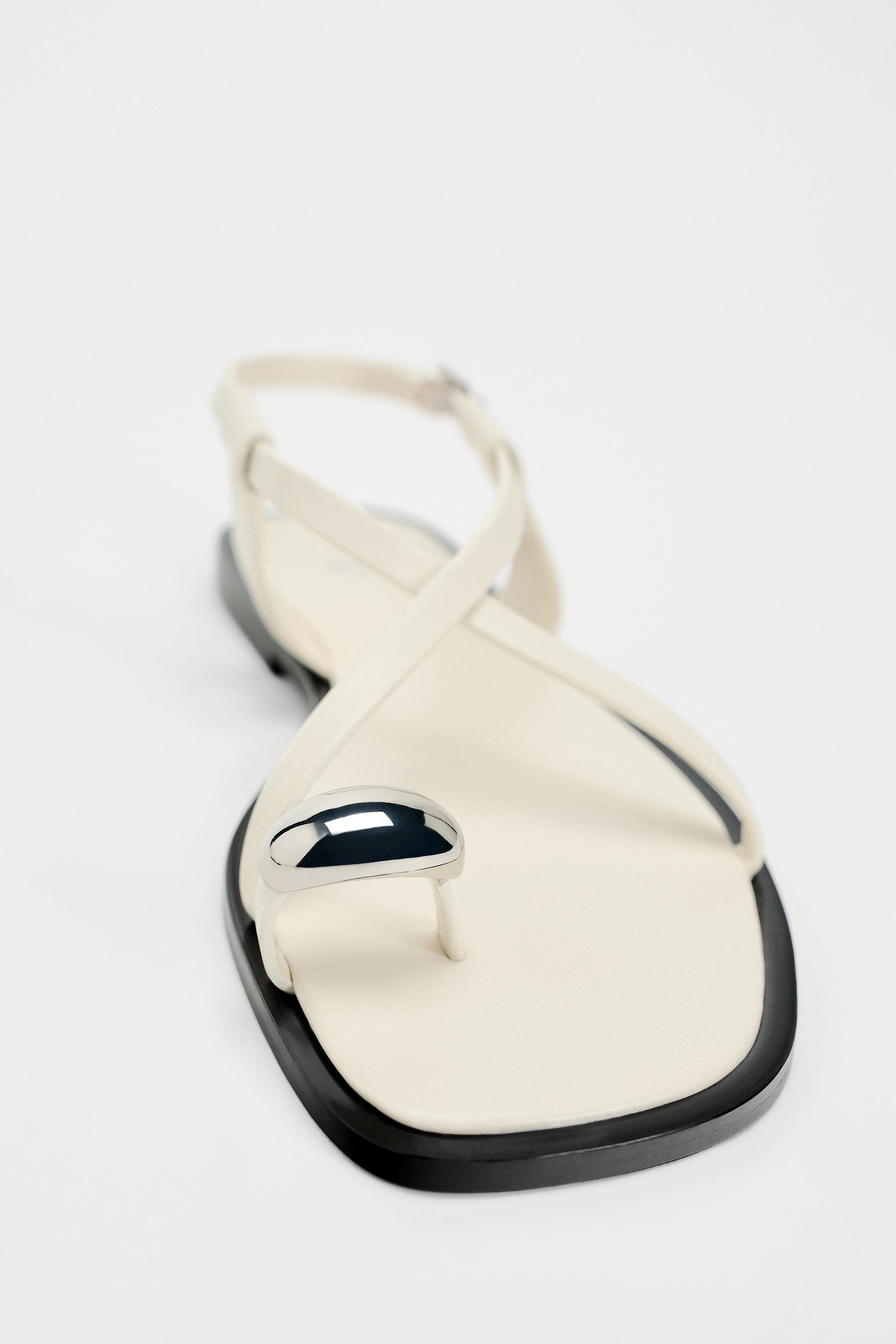 FLAT STRAPPY SANDALS WITH METAL ORNAMENT | Zara US