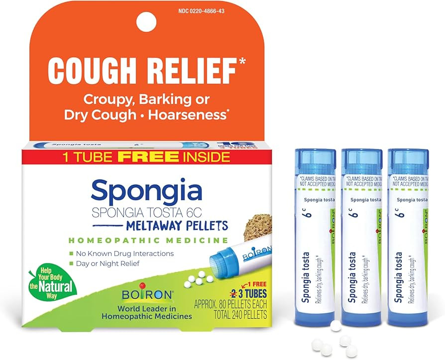 Boiron Spongia Tosta 6C Homeopathic Medicine for Dry Cough, Croupy, Barking, or Hoarseness - 3 Co... | Amazon (US)