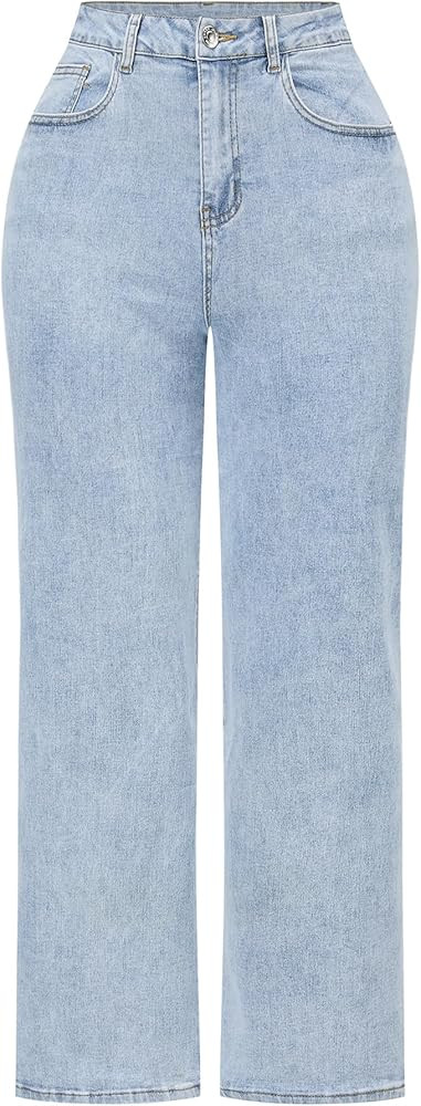 THUNDER STAR Womens High Waisted Wide Leg Jeans Stretchy Distressed Denim Pants | Amazon (US)