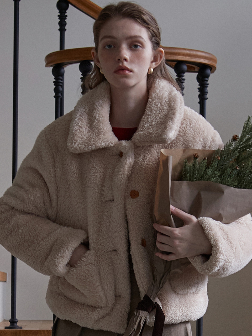 Eco Collar Fur Jacket - Beige | W Concept (US)