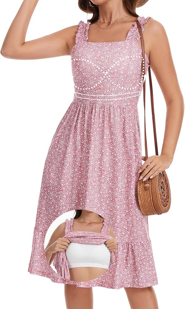 ANYFITTING Womens Summer Dresses with Built in Bras Sundress with Pockets | Amazon (US)