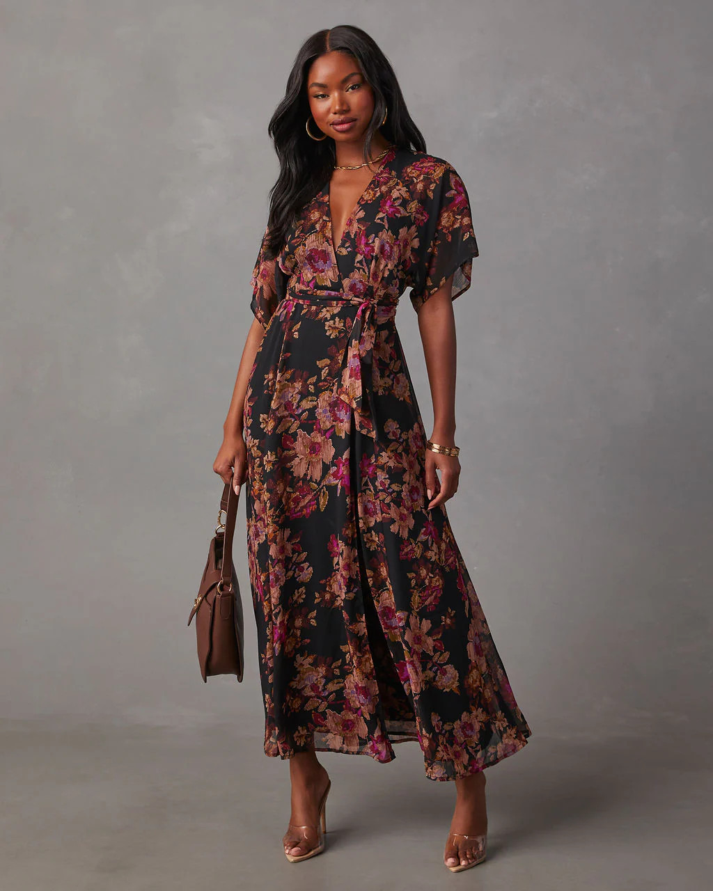 Aubrey Surplice Chiffon Floral Maxi Dress | VICI