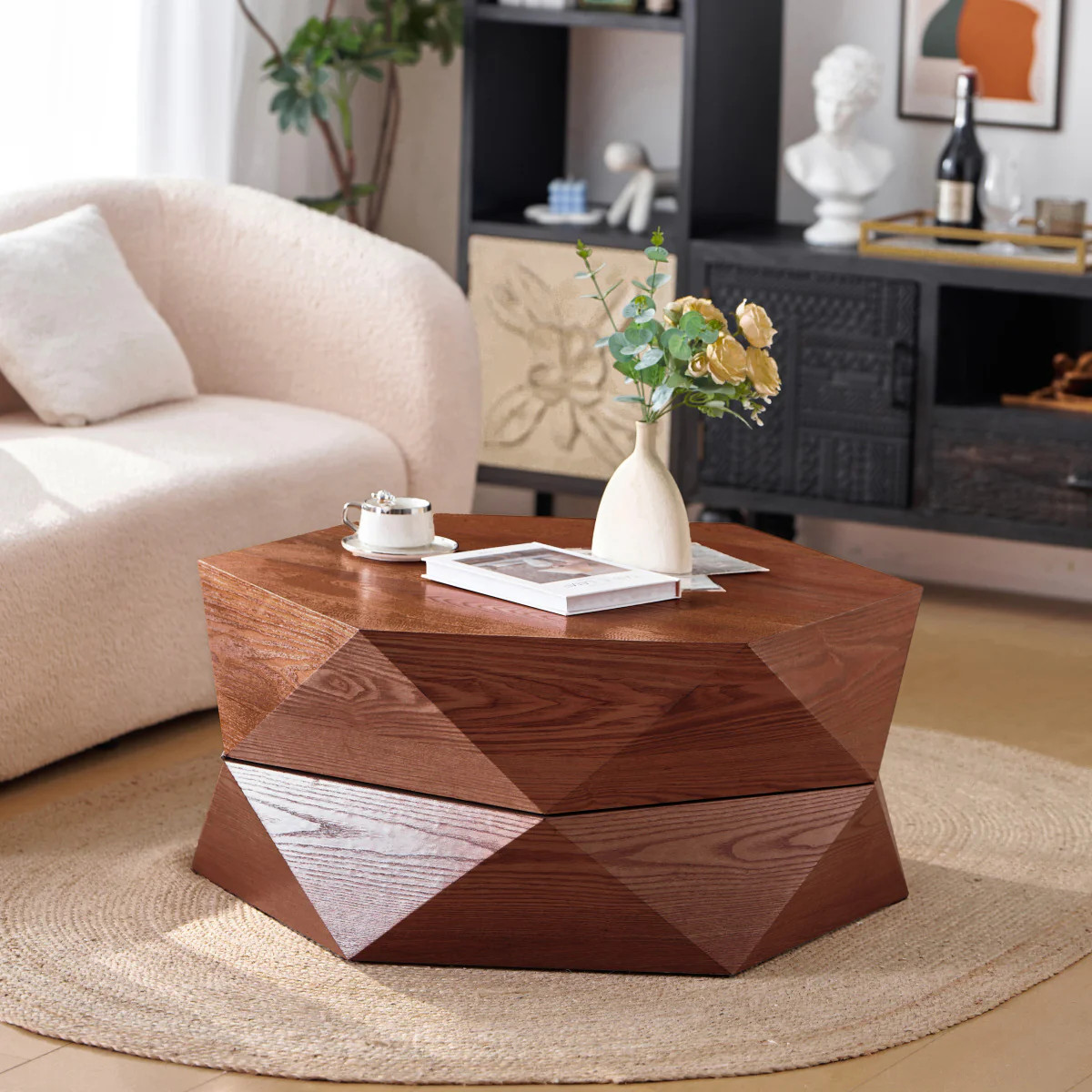Streamdale Retro Polygon Flip Top Coffee Table - Reddish-brown, Brown | Shop Simon