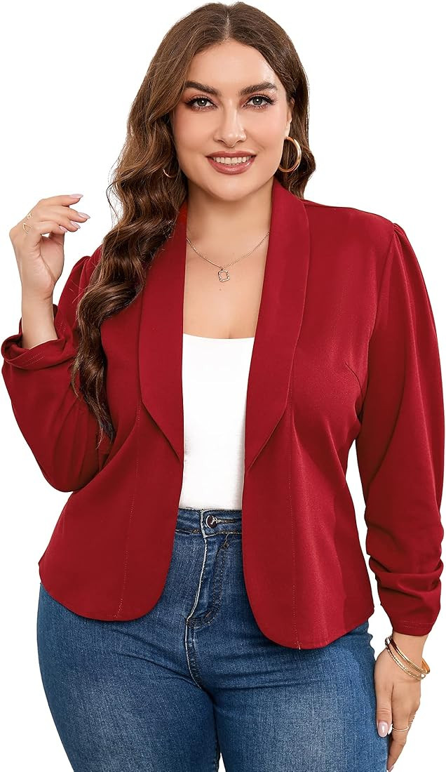 KOJOOIN Women Plus Size Casual Blazer Open Front Long Sleeve Work Office Cardigan Jackets | Amazon (US)