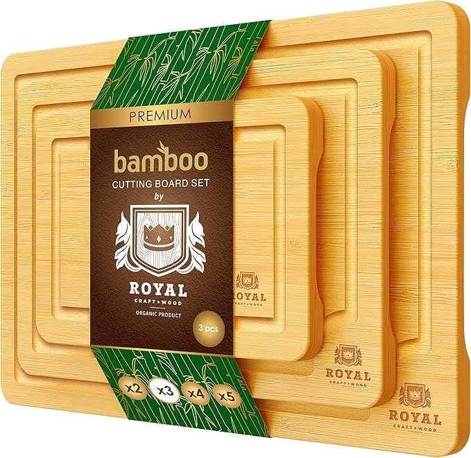 Bamboo Cutting Board Set with Juice Groove (3 Pieces) - Wood Cutting Boards for Kitchen, Wood Cut... | Amazon (US)