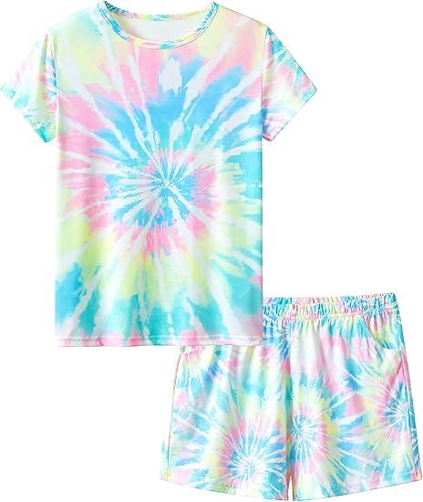 Topgal Summer Pajamas for Girls – Tie Dye Unicorn Mermaid Daisy Short PJ Set Size 6-16 | Amazon (US)