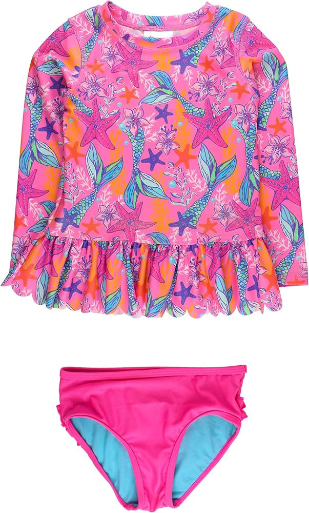 RuffleButts Girls Scalloped Long Sleeve - 2-Piece Rash Guard Swim UPF 50+ | Amazon (US)