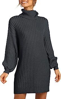 ANRABESS Women's Loose Turtleneck Knit Long Pullover Sweater Dress Winter Tunic Sweater Dress Bla... | Amazon (US)