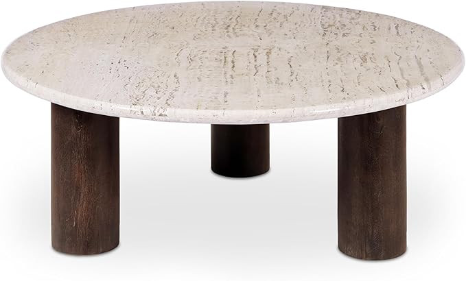 Harper Coffee Table, Turkish Travertine Top with Mango Wood Base, Beige | Amazon (US)