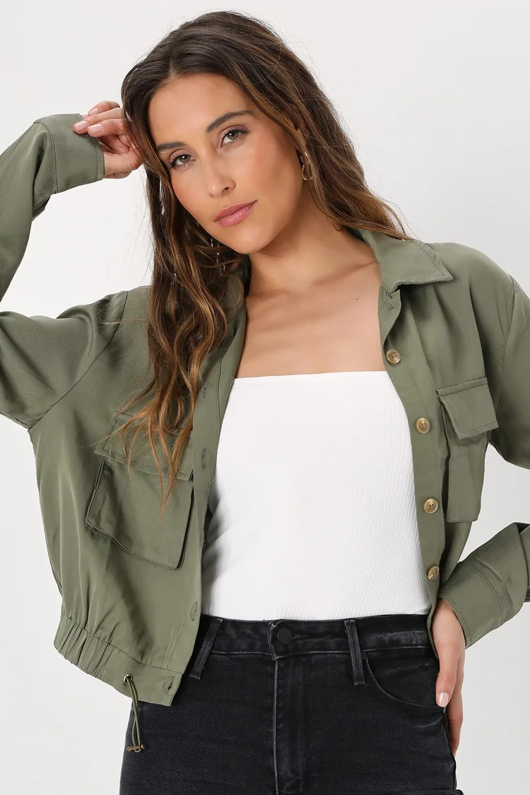 Eldora Olive Green Cropped Utility Jacket | Lulus