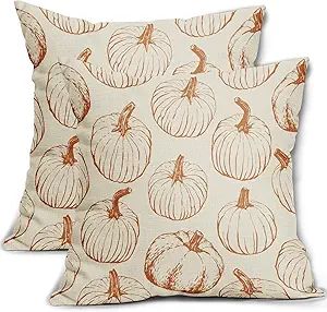 Fall Pillow Covers 16x16 Set of 2 Burnt Orange Pumpkin Autumn Themed Harvest Print Decorative Thr... | Amazon (US)