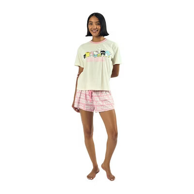 Hello Kitty & Friends Group Character Art Women's Short Sleeve Tee & Shorts Lounge Set-Medium | Target