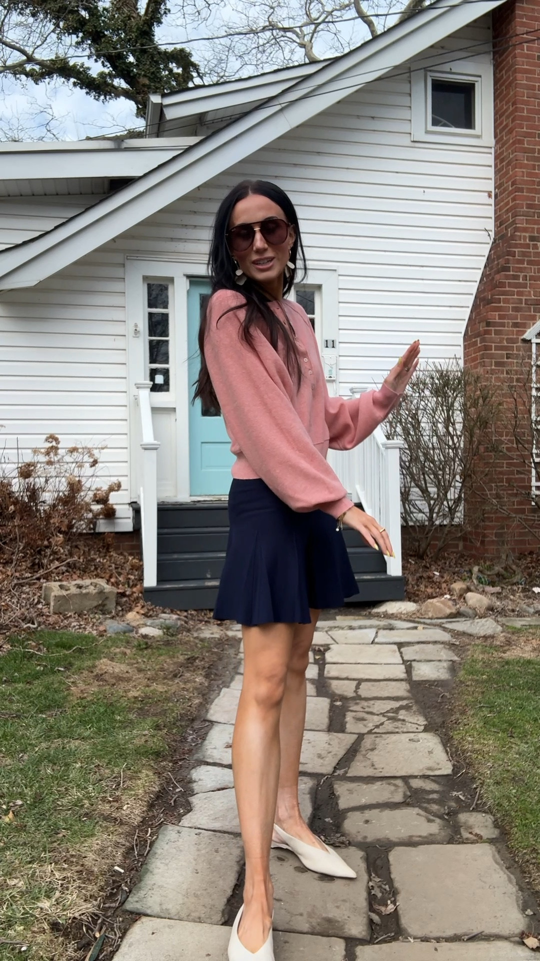 Palm Sunday in this FP sweater - wearing XS. Zara skirt is old. Earrings are coming soon to Nickel & Suede