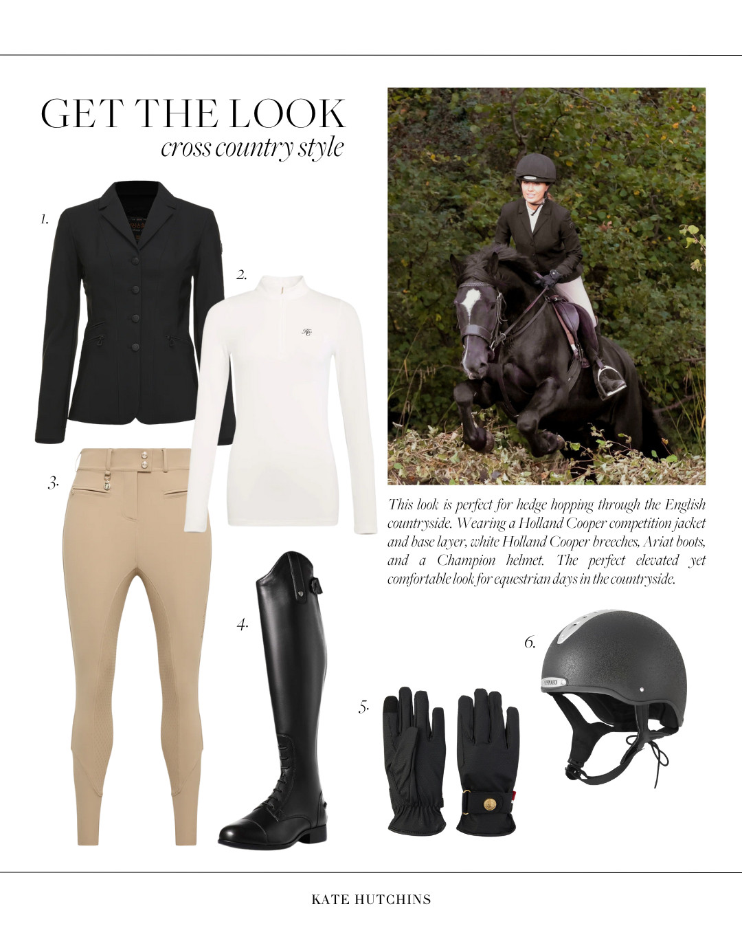 This look is perfect for hedge hopping through the English countryside. Wearing a Holland Cooper competition jacket and base layer, white Holland Cooper breeches, Ariat boots, and a Champion helmet. The perfect elevated yet comfortable look for equestrian days in the countryside.  

 #LTKuk #LTKautumn #LTKfitness