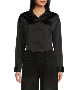 Woven Satin Long Sleeve Blouse | Dillard's