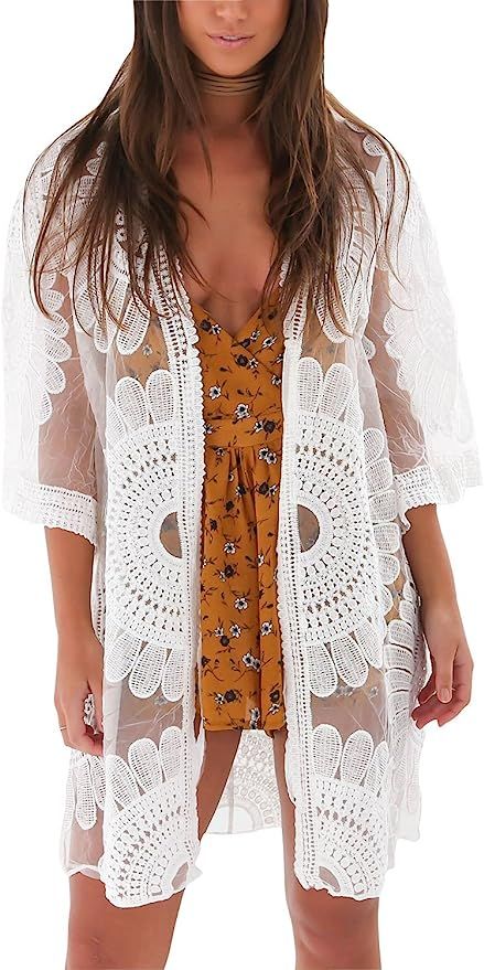 Avidqueen Women's Sexy Lace Crochet Swimsuit Bikini Cover Up Beach Dress | Amazon (US)