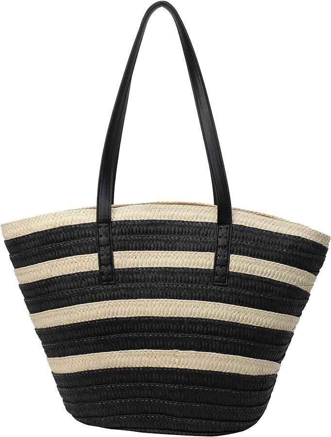 Rejolly Straw Tote Bag for Women Beach Summer Vacation Handbags Large Woven Shoulder Purse with Z... | Amazon (US)