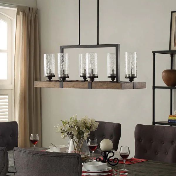 The Gray Barn Vineyard Metal and Wood 6-light Chandelier with Seeded Glass Shades | Bed Bath & Beyond