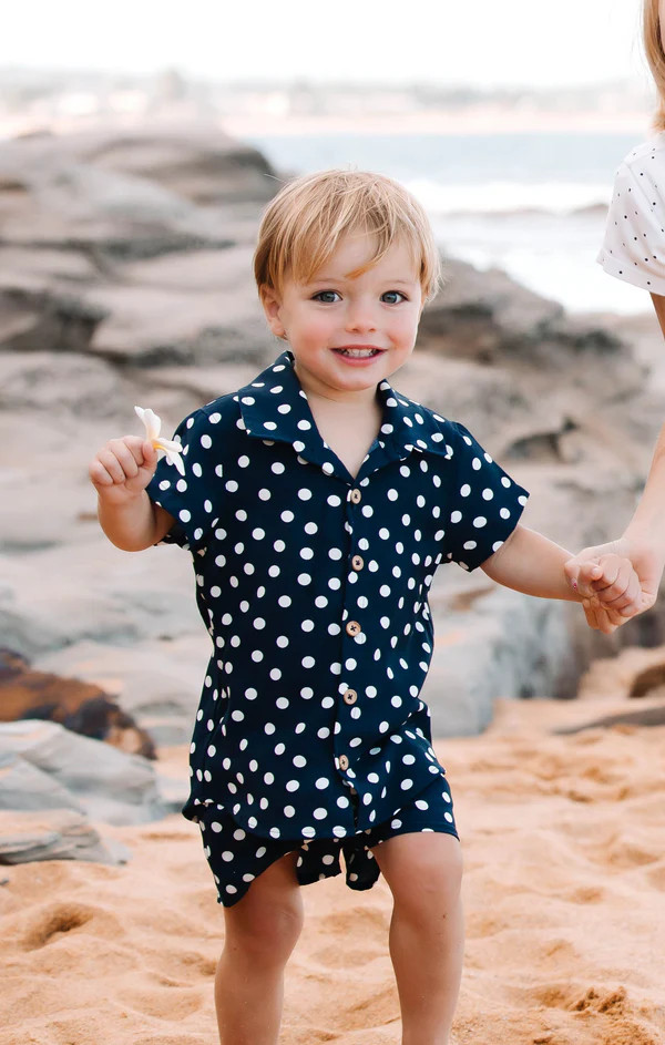 Lil Button Up Shirt ~ Navy Polka Dot | Show Me Your Mumu