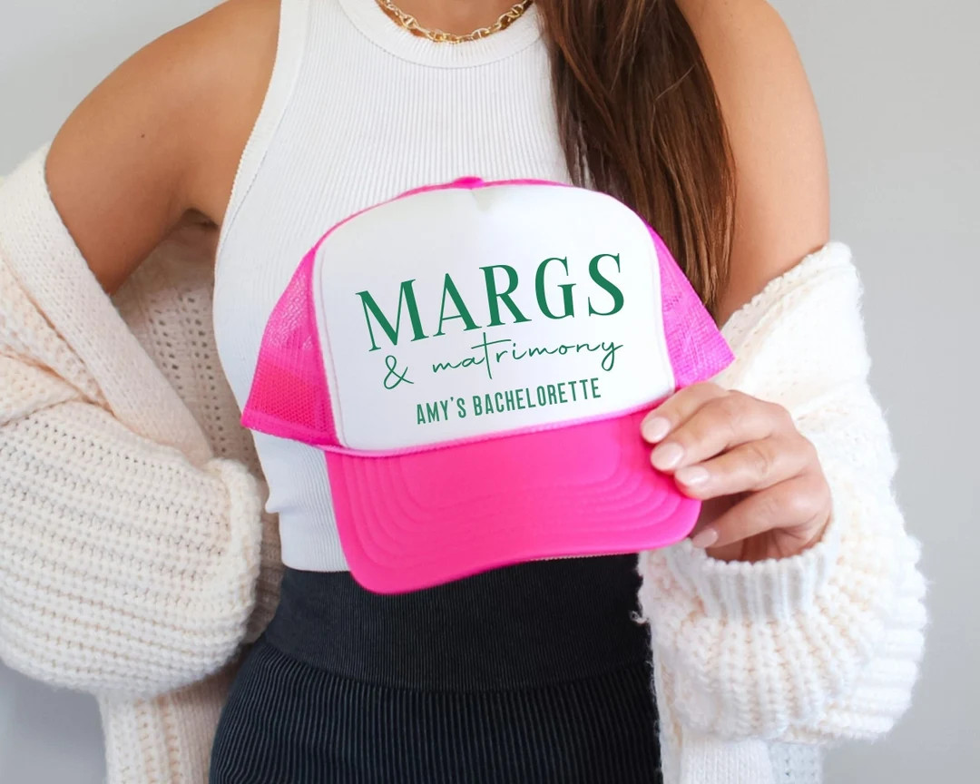 Margs and Matrimony Trucker Hat Personalized Bachelorette Hats Beach Bachelorette Party Favor Bri... | Etsy (US)