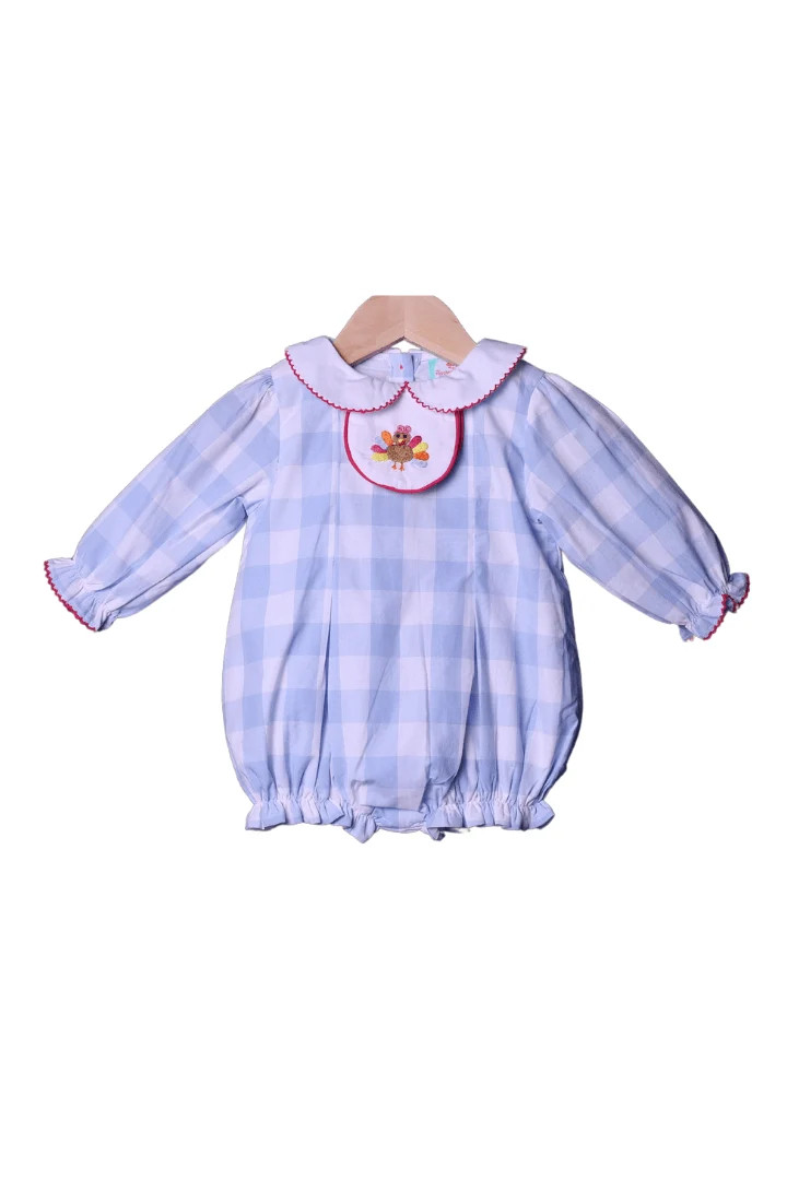 3-1 Interchangeable Holiday Blue/Pink Gingham Bubble | The Smocked Flamingo