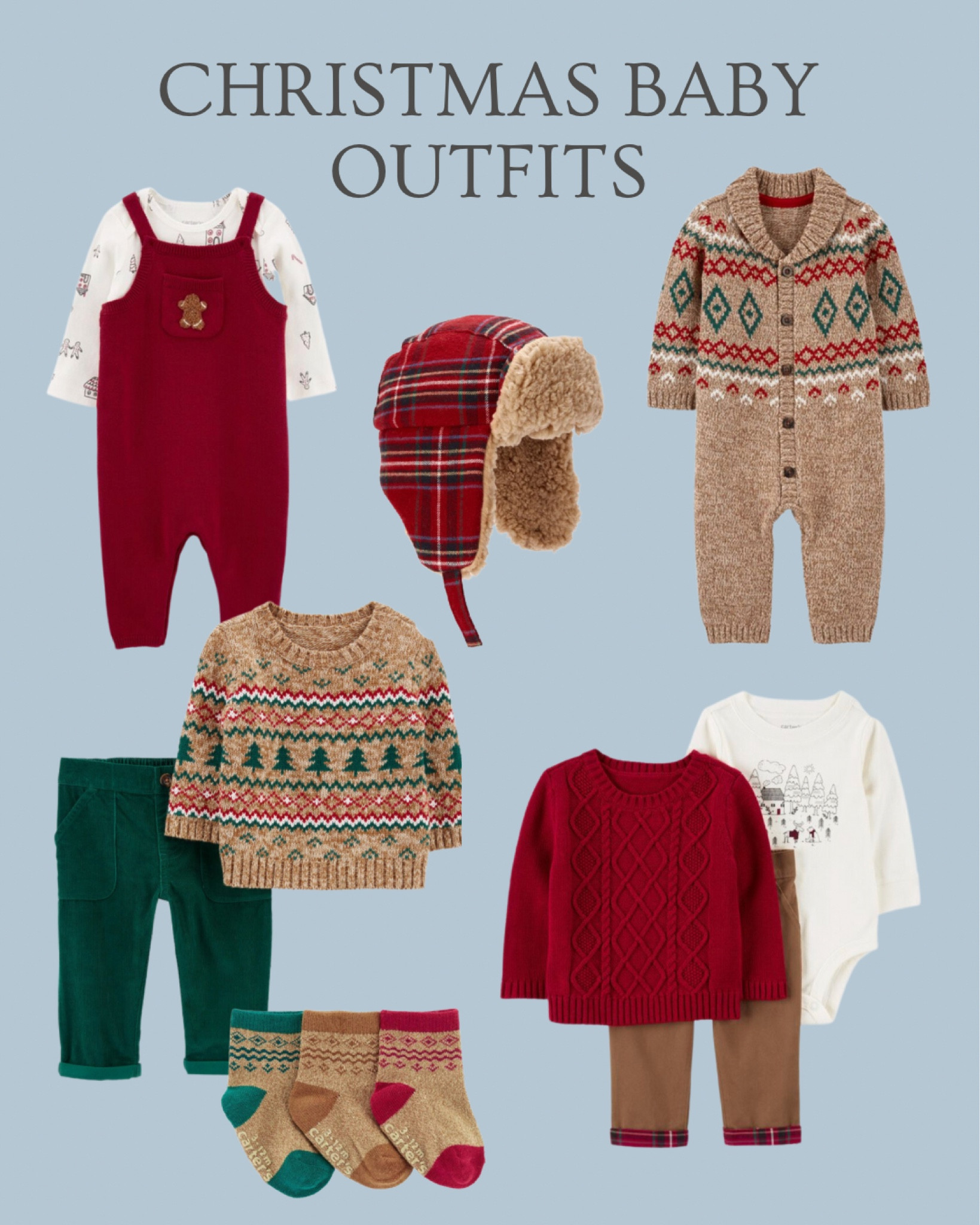 Cute Baby Boy Christmas Outfits 

Red, brown and green - fair isle - warm clothes - baby winter outfits - babies first Christmas outfit ideas
- Christmas print jumper  - Christmas all in one - trapper hat - baby two piece outfits 

#LTKbaby #LTKsalealert #LTKHoliday