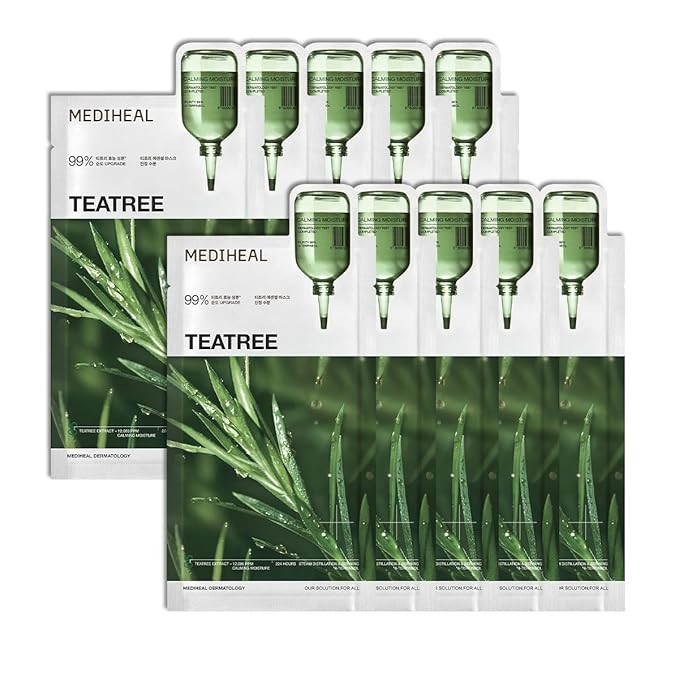 Mediheal Teatree Essential Sheet Mask Calming Moisture 10 pcs. 99% Pure Teatree & Teatree 7X for ... | Amazon (US)