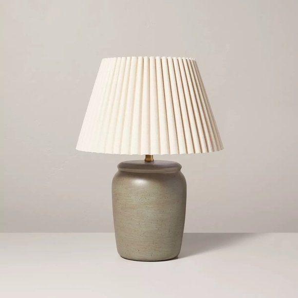 Hearth & Hand Magnolia 22" Pleated Shade Ceramic Table Lamp Gray/Oatmeal NIB | Poshmark