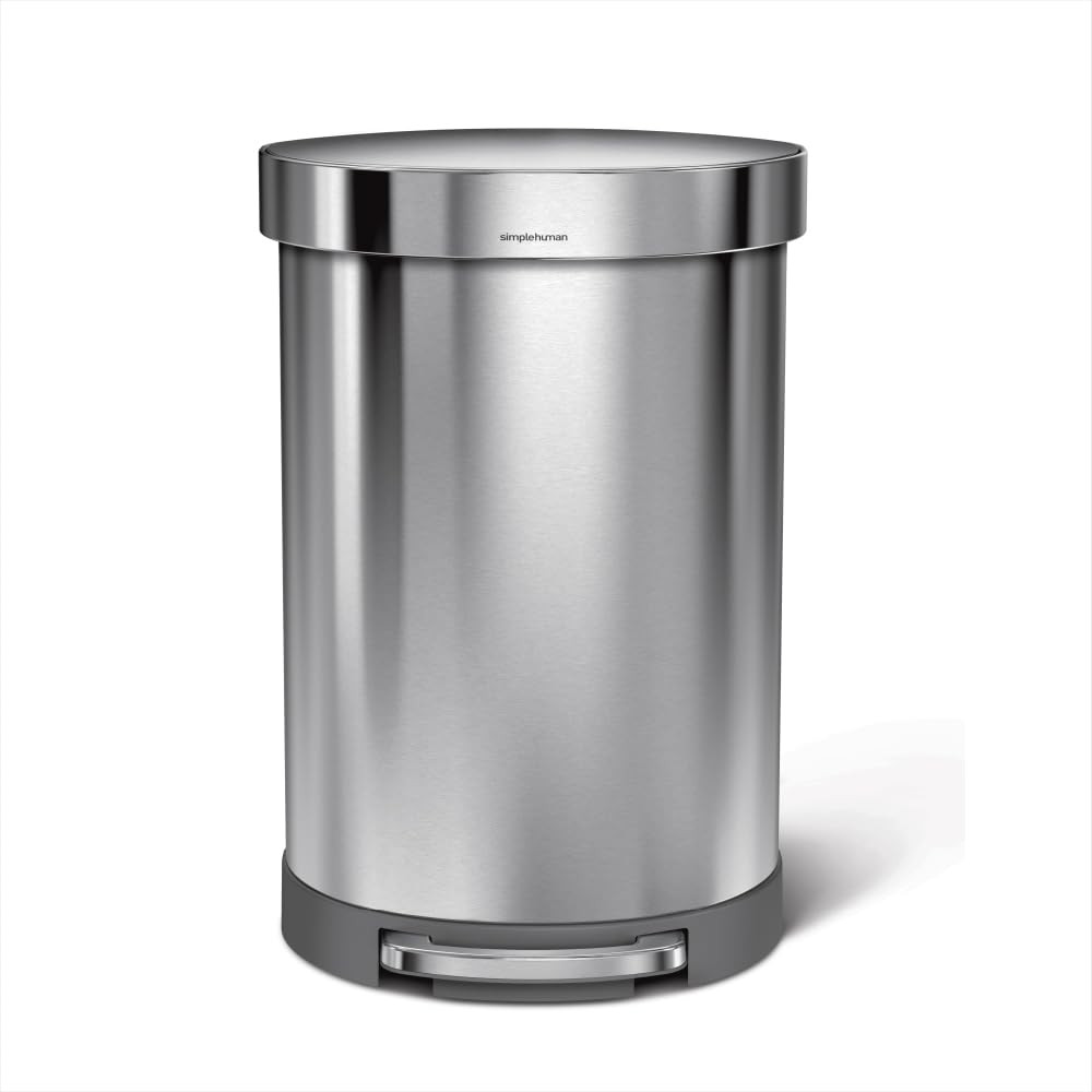 simplehuman 60 Liter Semi-Round Hands-Free Kitchen Step Stainless Steel Trash Can with Soft-Close Lid, Brushed | Amazon (US)