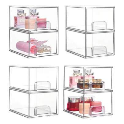 Vtopmart 8 Pack Clear Stackable Storage Drawers, 4.4 Inch Tall Acrylic Bathroom Makeup Organizer,Plastic Storage Bins For Vanity, Undersink, Kitchen C | SHEIN