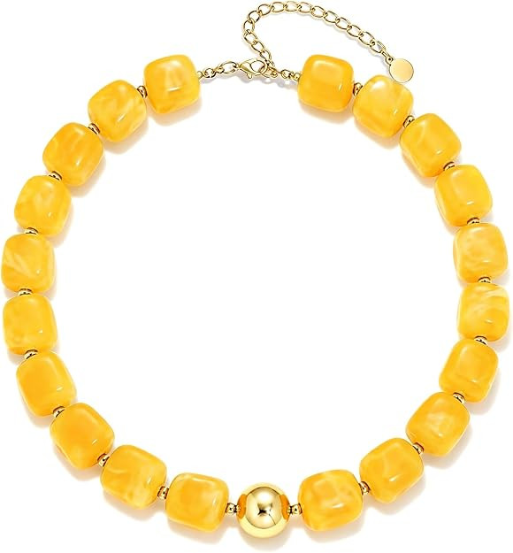 Chunky Beaded Necklace for Women Acrylic Resin Big Round White Brown Beaded Necklace Boho Stateme... | Amazon (US)