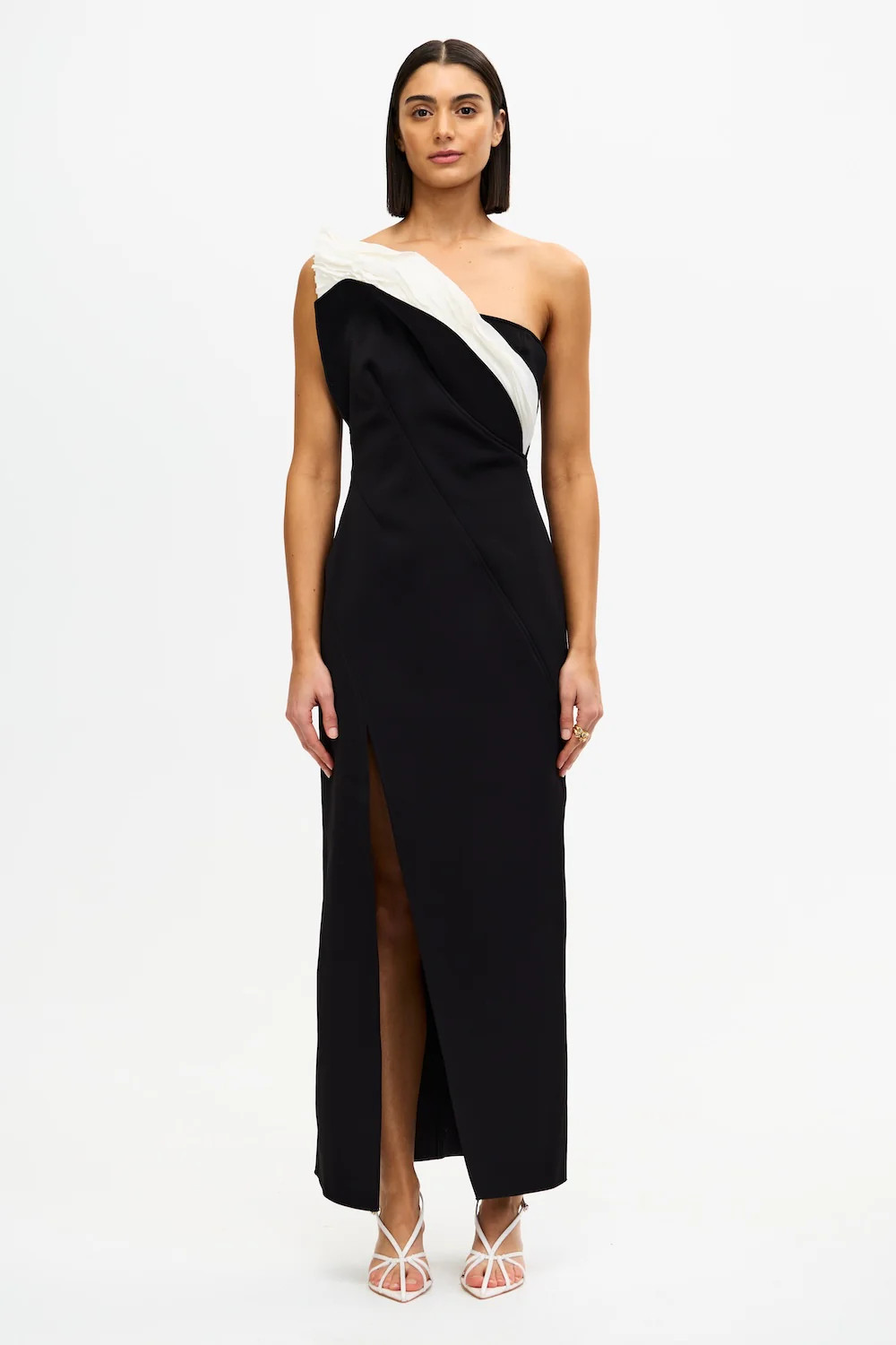 Droxford Asymmetrical Maxi Dress in Black & Ivory | Acler