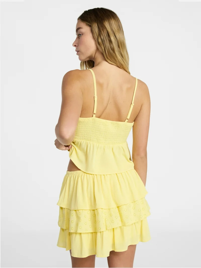 No Boundaries Woven Eyelet Cropped Cami and Mini Skirt Set, 2-Piece, Women's XXS-XXL | Walmart (US)