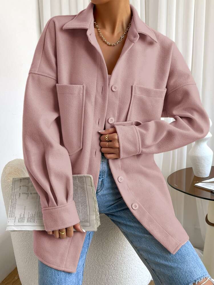 Dual Pocket Drop Shoulder Overcoat | SHEIN