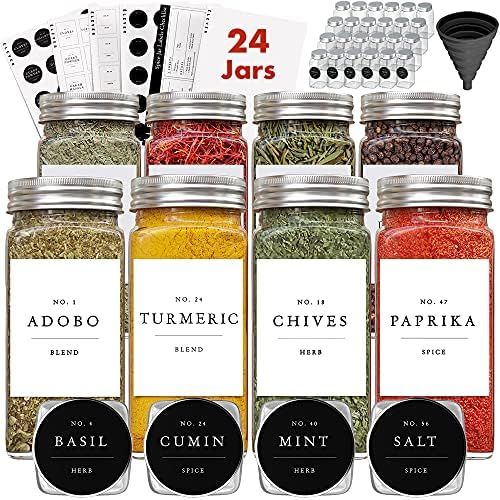 Spice Jars with Label, Glass Spice Jars Glass Empty 4 oz Glass Jars with Lids, Spice Containers w... | Amazon (US)