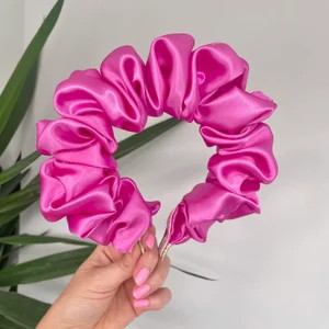Pink Magenta Scrunchie Crown Silk Satin Rouched Hair Band - Etsy | Etsy (US)