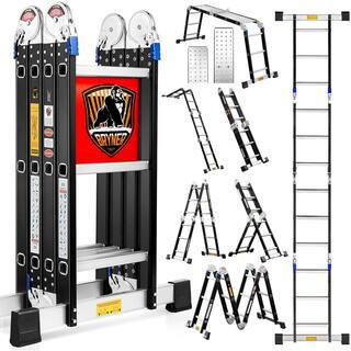 12 ft. Reach 330 lb. Aluminium 7 in 1-Folding Ladder, Heavy Duty Combination Multi-Position Ladder, Black | The Home Depot