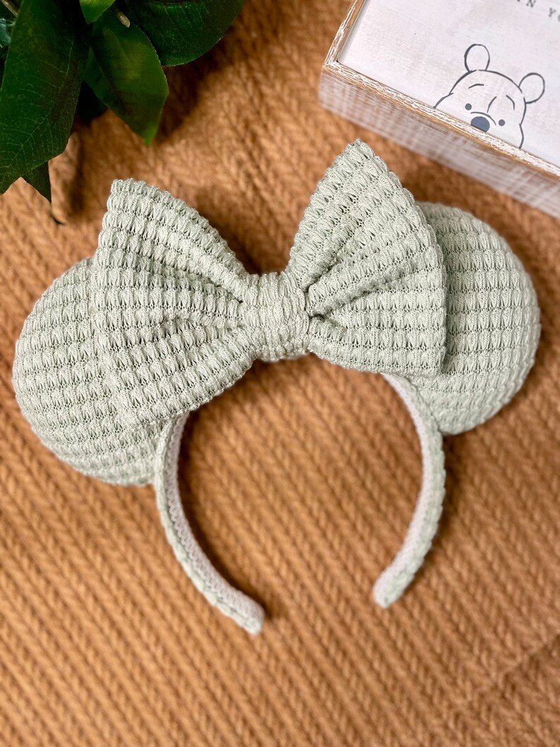 Chunky Waffle Knit Sage Green Mickey Ears, Natural Color Minnie Ears, Spearmint Ears, Light Green... | Etsy (US)