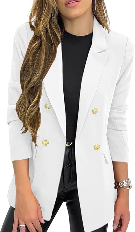 Hdieso Women's Solid Color Casual Long Sleeve Lapel Button Blazer Jacket | Amazon (US)