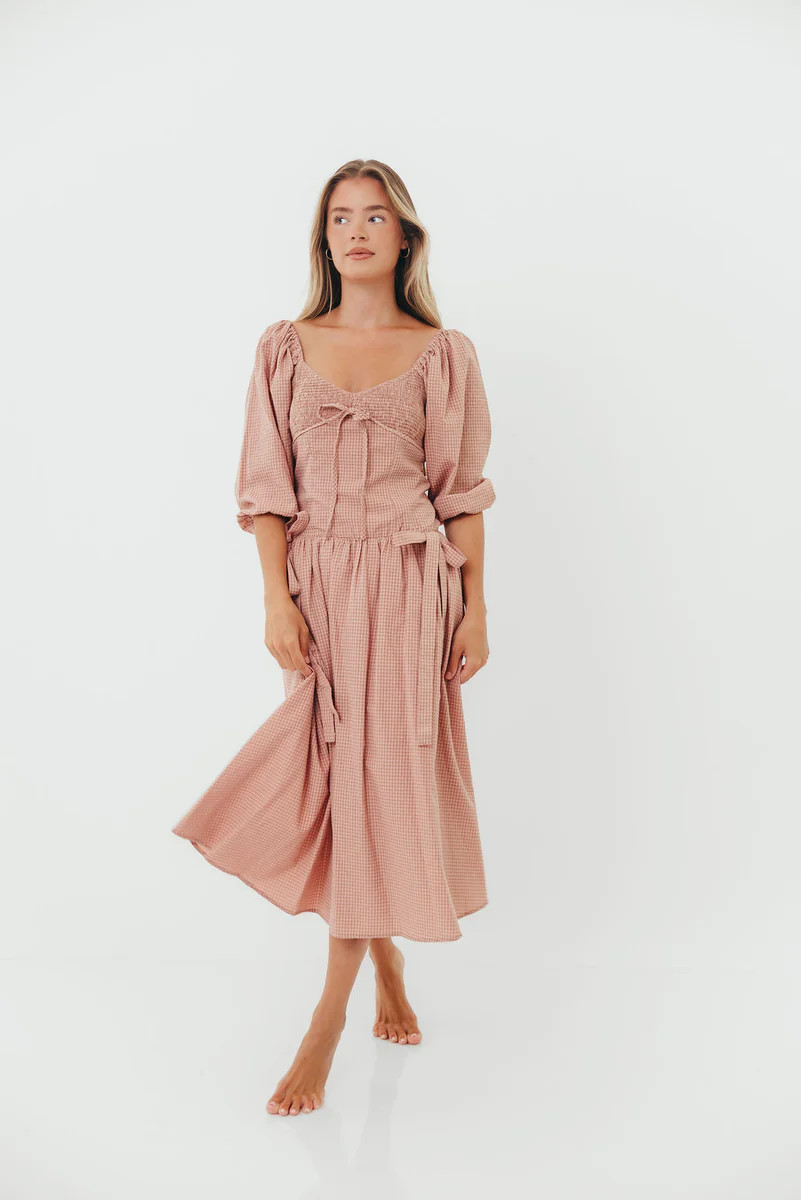 Marla Bow Detail Midi Dress in Dust Pink | Worth Collective